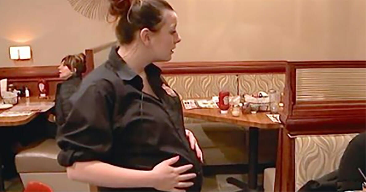 Pregnant waitress gives officer his lunch; what he later writes on his bill brings her to tears.