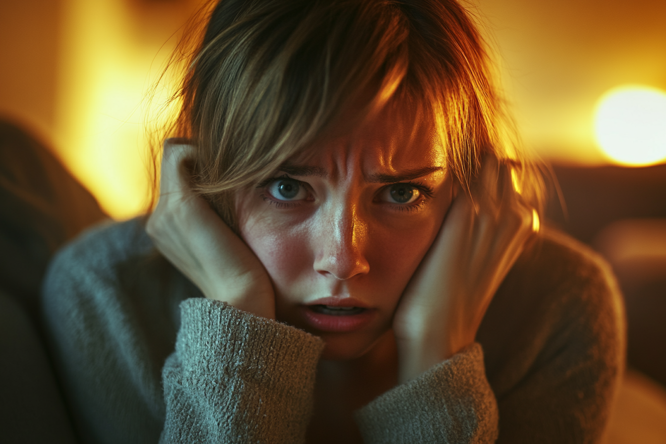 A frustrated woman holding her head