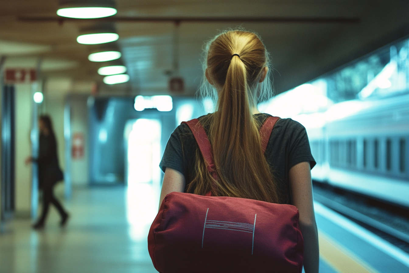 A teen girl walking through a train station | Source: Midjourney