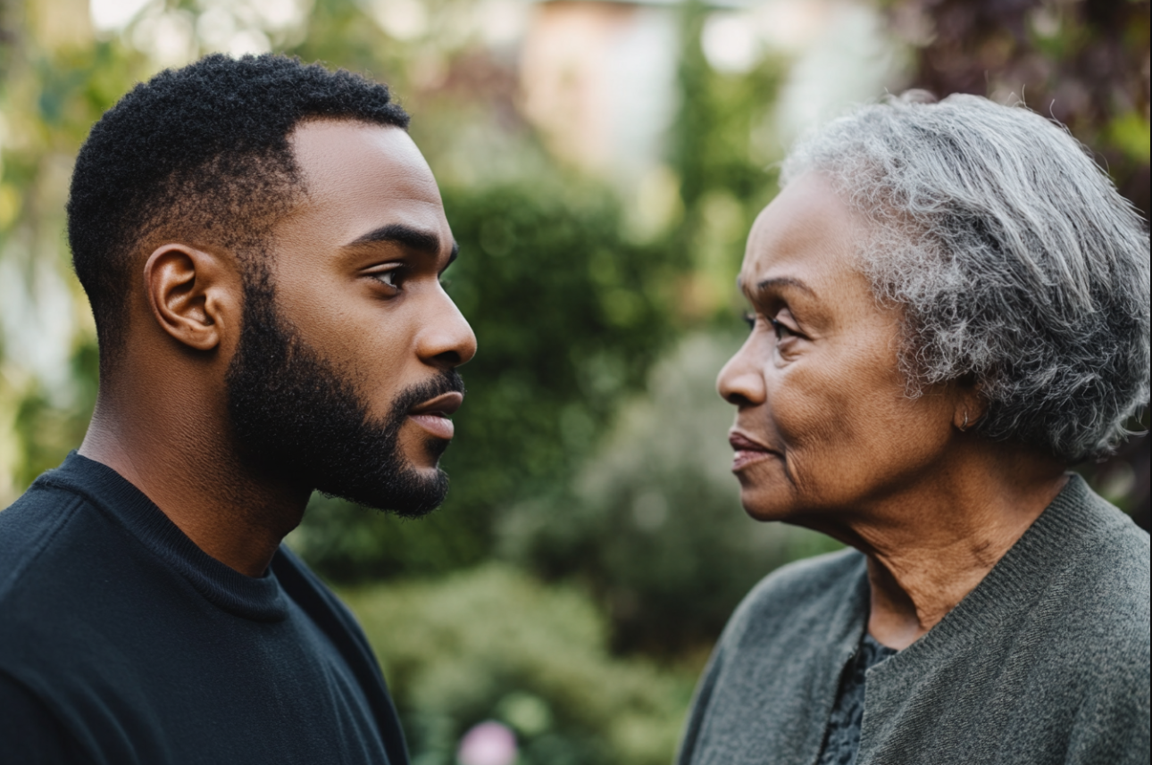 A man staring at his mother | Source: Midjourney