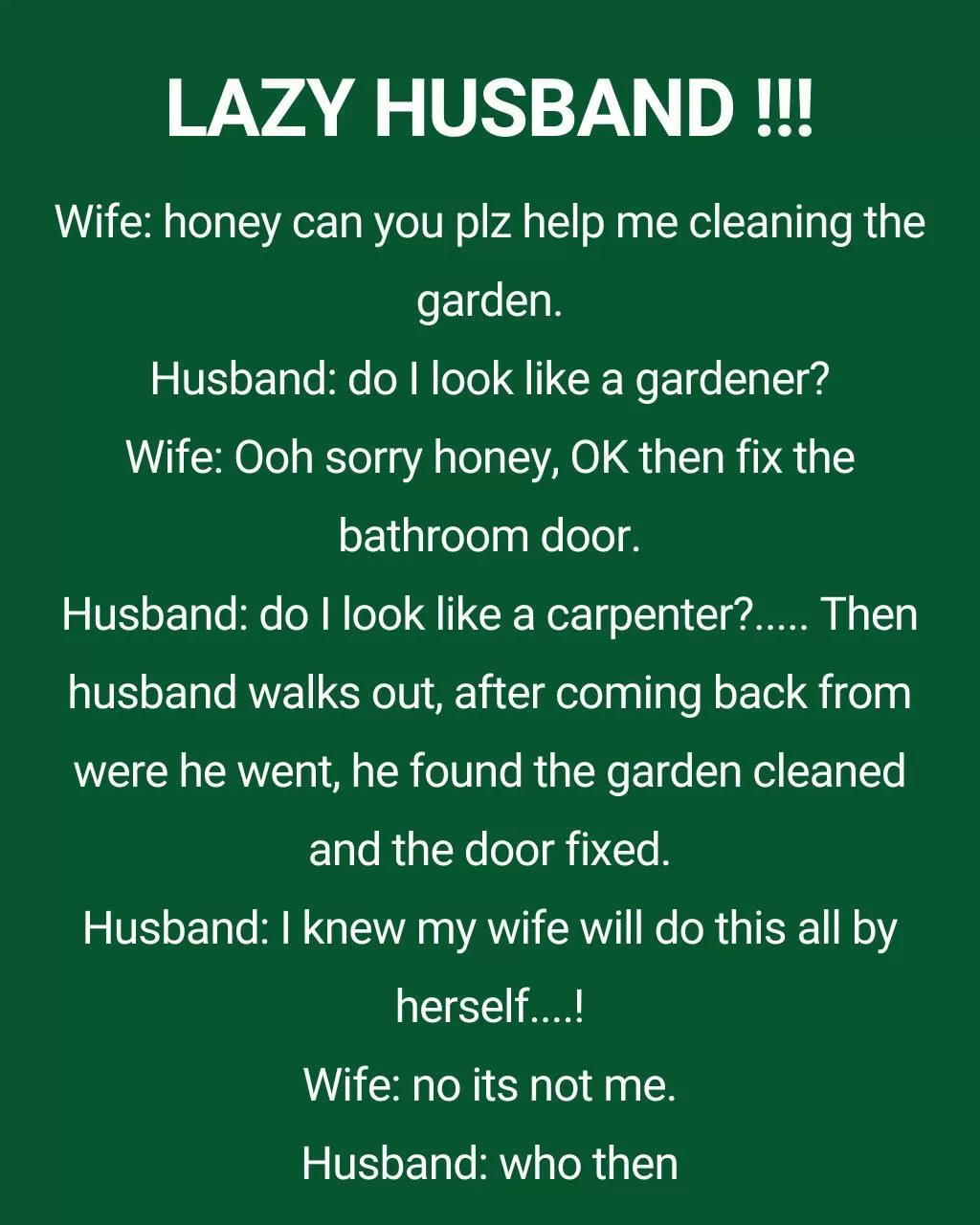 LAZY HUSBAND !!! (FUNNY STORY)