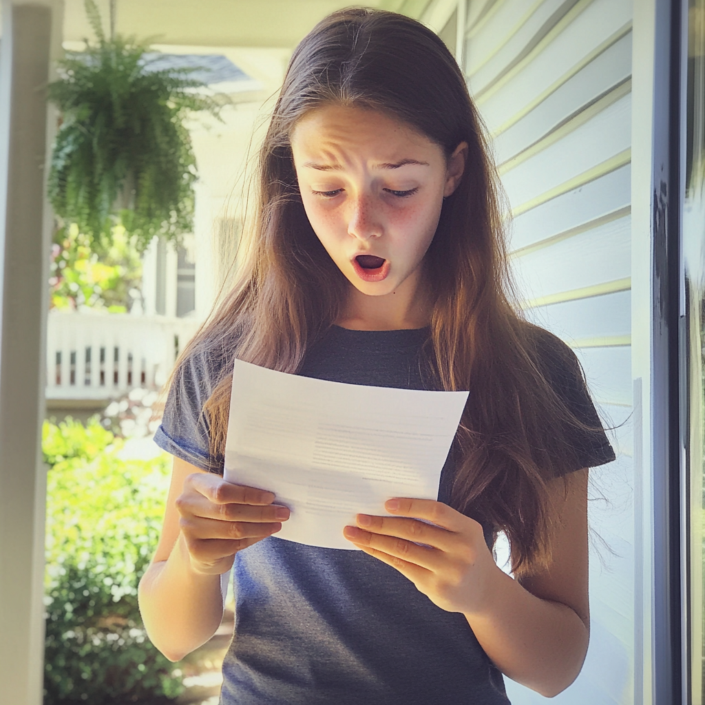 A teenage girl reading a note | Source: Midjourney