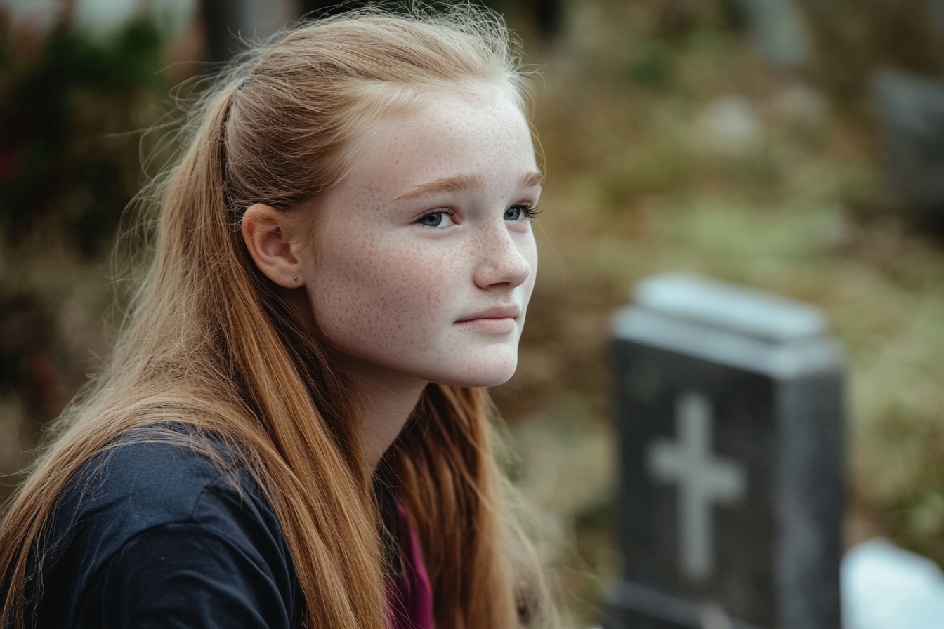 A teen girl at a funeral | Source: Midjourney