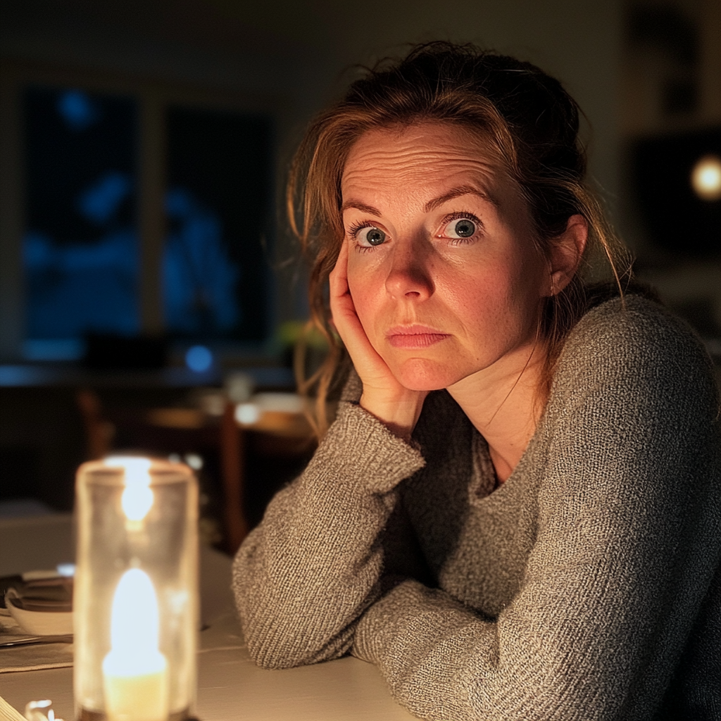 A woman sitting at a table | Source: Midjourney