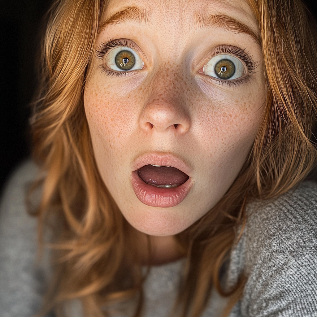 A close up of a shocked woman | Source: Midjourney