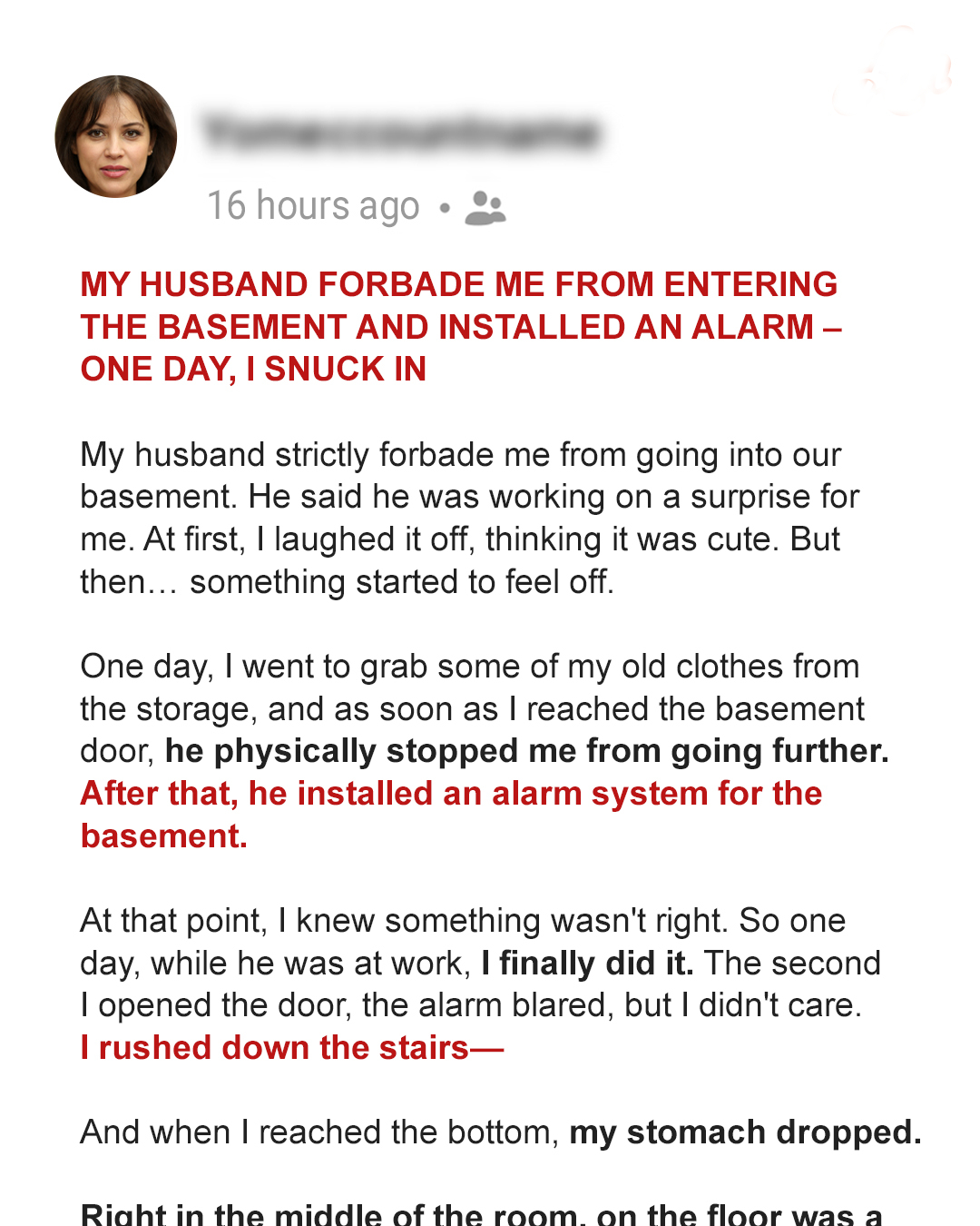 MY HUSBAND FORBADE ME FROM ENTERING THE BASEMENT AND INSTALLED AN ALARM – ONE DAY, I SNUCK IN