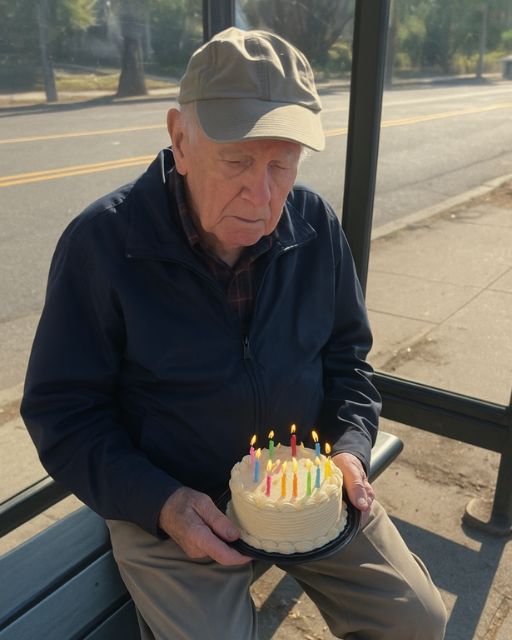 “HE BROUGHT HIS OWN CAKE TO THE BUS STOP—JUST IN CASE SOMEONE CARED”