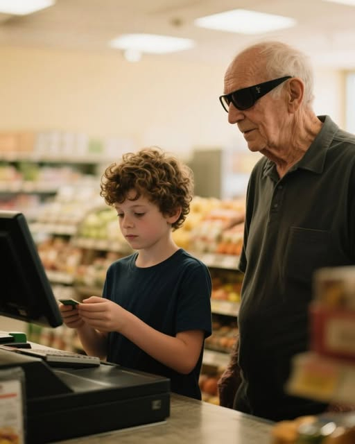 MY SON HELPED A BLIND OLD MAN PAY FOR HIS GROCERIES—TODAY, A CONVOY OF BLACK SUVS PULLED UP TO OUR HOUSE.
