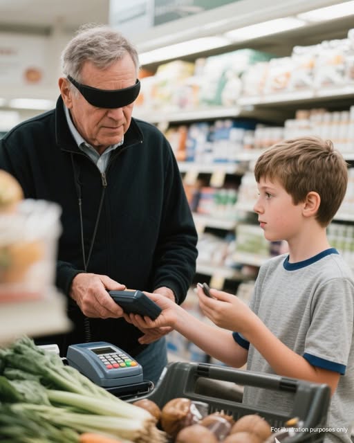 MY SON HELPED A BLIND OLD MAN PAY FOR HIS GROCERIES—TODAY, A CONVOY OF BLACK SUVS PULLED UP TO OUR HOUSE.