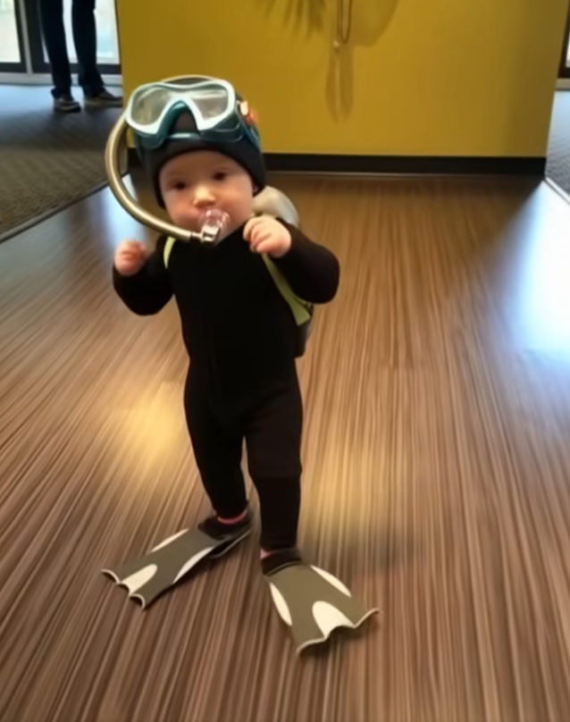 MY TODDLER WALKED INTO THE HOTEL ROOM WEARING A FULL SCUBA SUIT—AND I STILL HAVE NO IDEA WHERE HE GOT IT