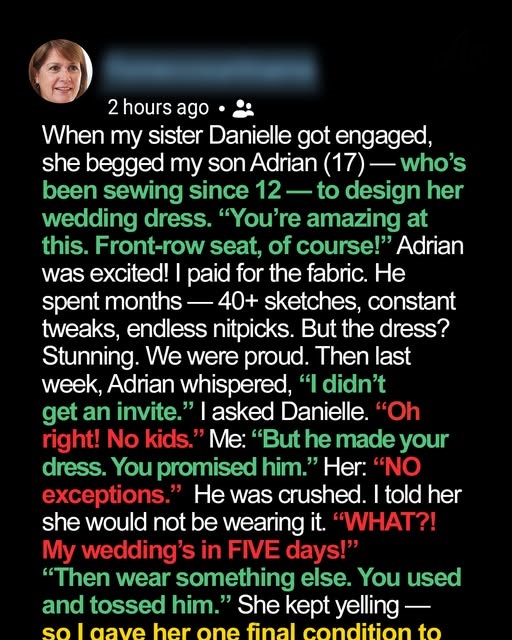 She Begged My Teen Son To Design Her Dress—Then Banned Him From The Wedding