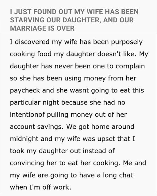 I Just Found Out My Wife Has Been Starving Our Daughter, And Our Marriage Is Over