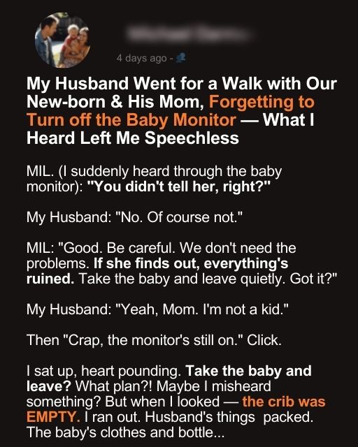 My Husband Went for a Walk with Our Newborn & His Mom, Forgetting to Turn off the Baby Monitor — What I Heard Left Me Speechless