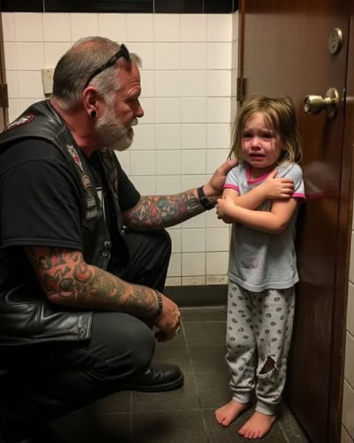 Old Biker Found Little Girl Hiding In The Restaurant’s Bathroom At Midnight