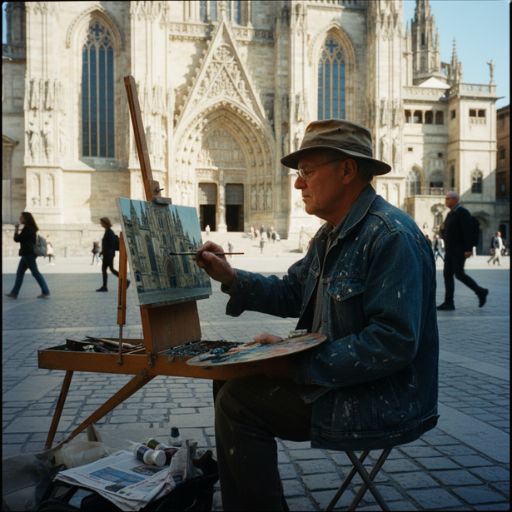 With A Brush He Could Barely Hold, My Uncle Started Painting In Front Of The Cathedral