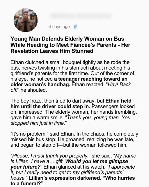 Young Man Defends Elderly Woman on Bus While Heading to Meet Fiancée’s Parents – Her Revelation Leaves Him Stunned