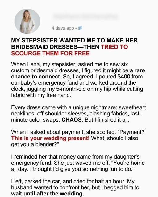 My Stepsister Wanted Me to Make Her Bridesmaid Dresses—Then Tried to Scourge Them For Free