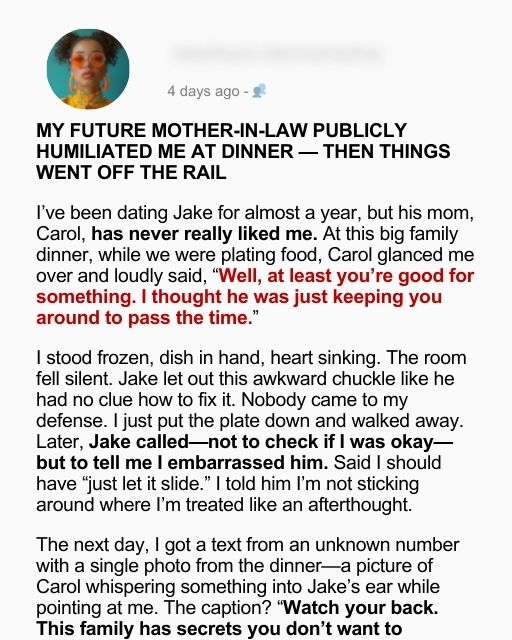 My Future Mother-In-Law Publicly Humiliated Me At Dinner — Then Things Went Off The Rail