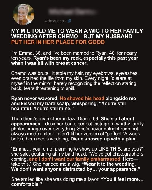 My Mother-In-Law Told Me To Wear A Wig To Her Family Wedding After Chemo—But My Husband Put Her In Her Place For Good
