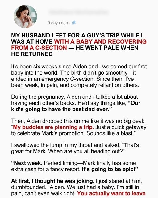 My Husband Left For A Guy’s Trip While I Was At Home With A Baby And Recovering From A C-Section — He Went Pale When He Returned