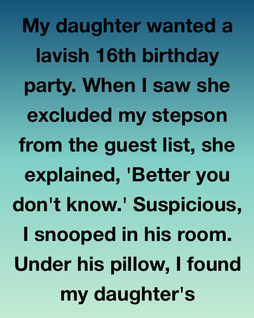 My Daughter Wanted A Lavish 16th Birthday Party—But What I Found Under My Stepson’s Pillow Changed Everything