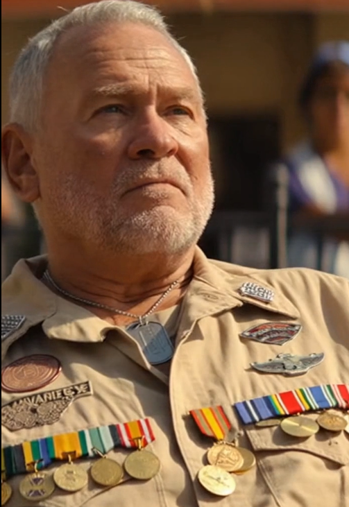 Retired Army Colonel Robert Hayes, rolled his wheelchair down Main Street