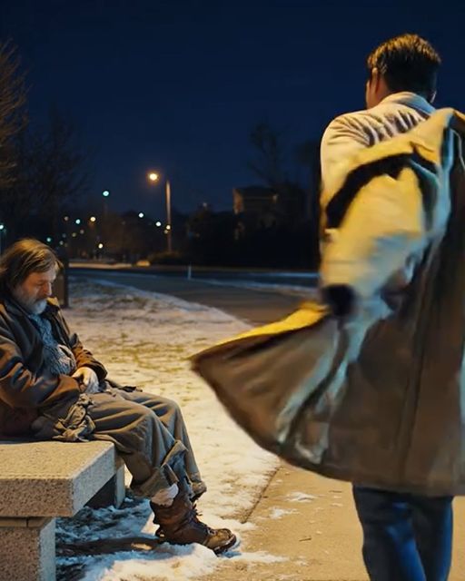 On A Frozen Texas Night, I Gave My Last Coat To A Stranger On A Park Bench — I Never Imagined Who Would Walk Through Those Glass Doors Months Later