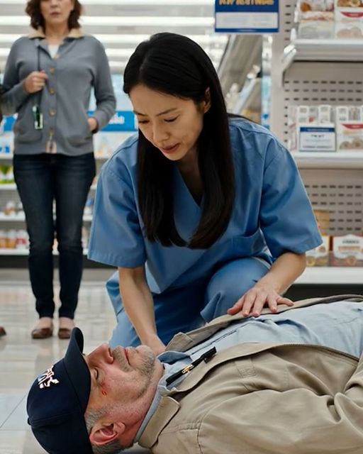 The Morning A Four-star General Hit The Floor Of A Quiet American Supermarket And A Woman In Blue Scrubs Refused To Let Him Go