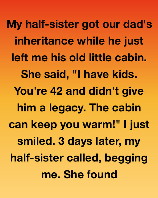 I Received Only A Dusty Old Cabin While My Half-Sister Took Everything, But Three Days Later She Discovered Why Dad Really Left Me The Keys