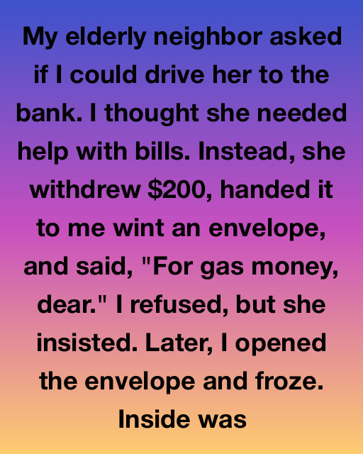 I Drive My Elderly Neighbor To The Bank Thinking I’m Helping Her, But The Envelope She Handed Me Reveals A Secret That Changes My Entire World