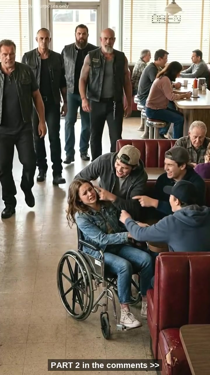 A Young Woman in a Wheelchair Was Publicly Humiliated Inside a Quiet Diner While Everyone Looked Away – Until Four Bikers Walked Straight Forward and Turned Silence Into Something No One Would Forget…