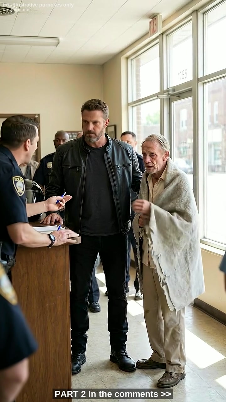 A Homeless Veteran Went to a Police Station Simply to Ask for His Documents Back, Only to Be Humiliated at the Front Desk – Unaware That One Quiet Biker Would Make the Entire Room Remember What Dignity Truly Means…