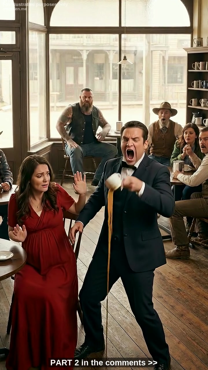 A Pregnant Café Waitress Was Knocked to the Floor After Accidentally Spilling Tea on a Wealthy Customer – Unaware That the Quiet Man Sitting in the Corner Was a Soft-Spoken Biker, and His Calm Presence Silently Shifted the Power in the Room