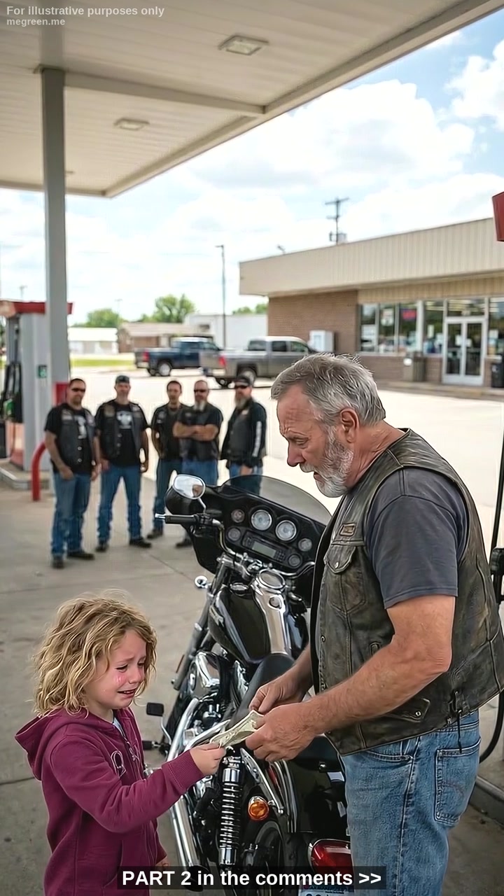 An Older Biker Stopped for Gas on a Quiet Morning, Not Knowing a Six-Year-Old’s Crayon Note Would Pull Him Into a Moment That Changed Her Life Forever