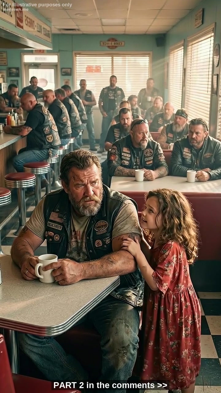 A Veteran Road Captain Was Having Lunch with 200 Bikers in a Desert Diner – Until a Six-Year-Old Tugged His Vest and Whispered “That’s Not My Dad,” Triggering an Emergency Alert That Changed Her Future Forever