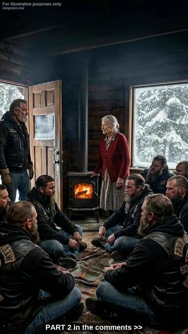 A Seventy-Eight-Year-Old Widow Isolated in the Wyoming Mountains Let a Snow-Covered Biker Gang Shelter for One Desperate Night – But When Morning Came, Their Silent Actions Shattered the Town’s Dark Rumors