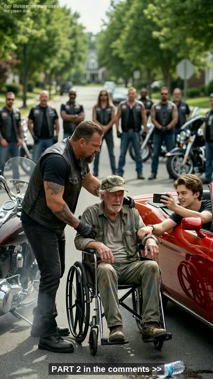 A Frail Elderly Veteran Tried to Endure Public Humiliation in Silence as a Teen Recorded His Pain for Entertainment – Until the Biker He Had Given His Last Bottle of Water Quietly Stepped Forward and Drew a Line No One Would Dare Cross