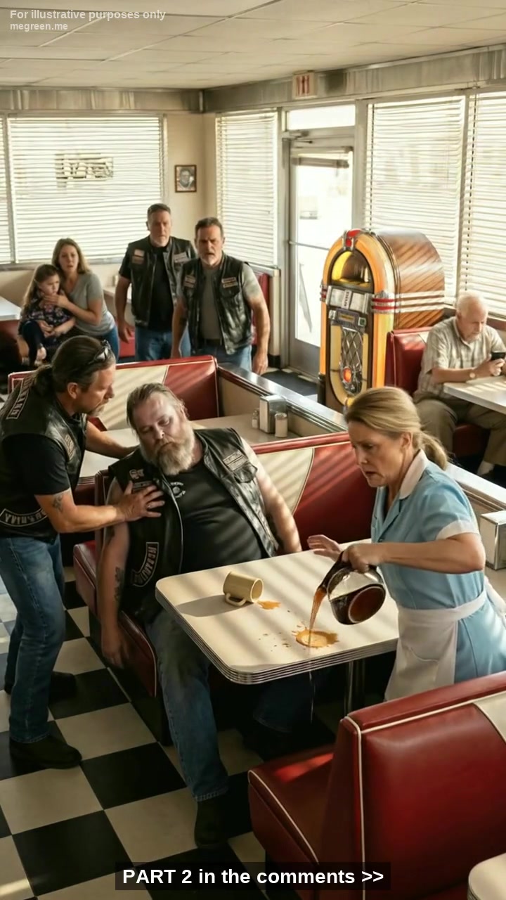 A Small-Town Waitress Walked Straight Toward a Feared Motorcycle Club While the Entire Diner Held Its Breath – Unaware That One Subtle Detail at the Head of the Table Would Expose a Life-or-Death Secret No One Else Saw