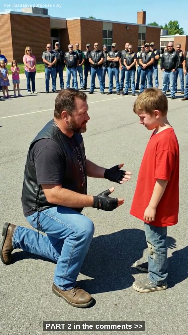 On What Seemed Like a Quiet Kentucky School Afternoon, Forty Leather-Clad Bikers Marched Through the Playground Gate and Surrounded an 8-Year-Old Boy – Unaware That When All Forty Dropped to One Knee at Once, the Truth About His Father Would Leave Every Parent Speechless