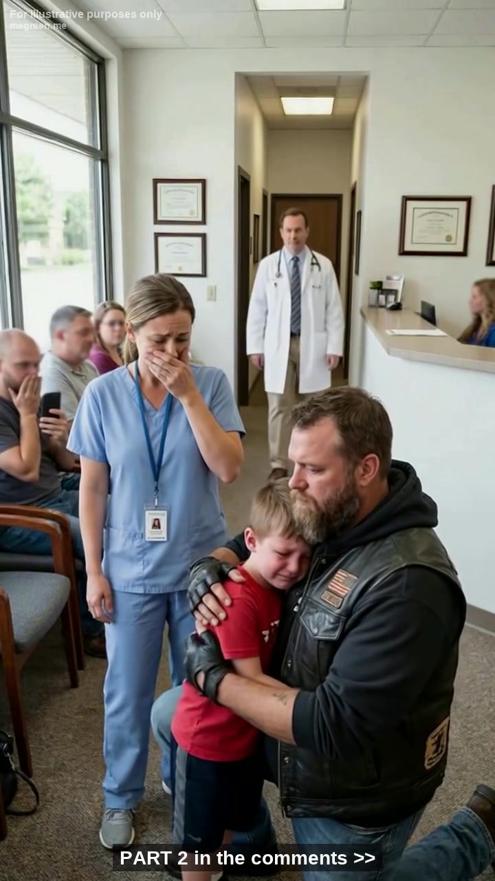 A Single Mother and Small-Town Nurse Watching Her Autistic Son Collapse on a Crowded Clinic Floor as Whispers Grew Cruel and Phones Began Recording – Unaware That the Leather-Clad Biker Who Just Walked In Would Silence the Entire Room Without Saying a Word