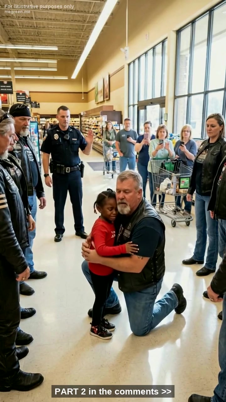 An Eight-Year-Old Girl Was Publicly Accused of Stealing Two Cans of Baby Formula in a Crowded Supermarket โ Until a Gray-Bearded Biker Knelt Beside Her and Revealed the Truth That Silenced Every Camera in Aisle Seven