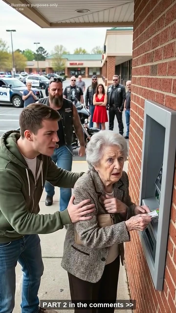 An 81-Year-Old Widow Trembled at an ATM in a Quiet Ohio Strip Mall While a Young Man Pressured Her for Money – Until a Leather-Clad Biker Stepped Between Them, Pulled Out a Photograph No One Expected, and Set in Motion Consequences the Bully Never Saw Coming