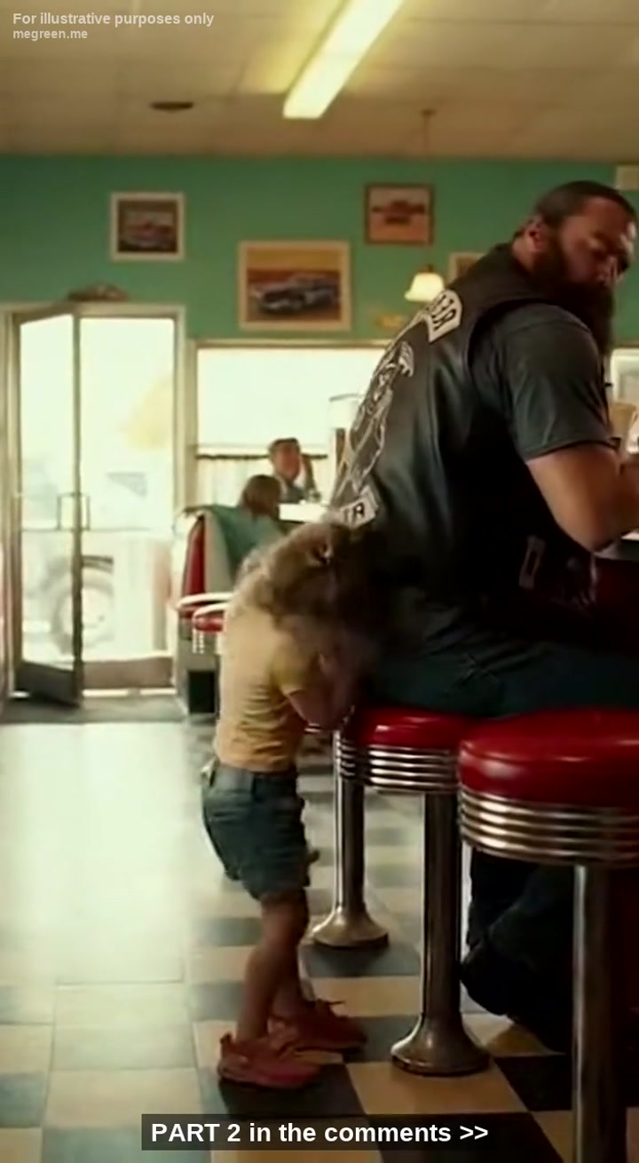 They Judged His Road-Worn Leather Vest And The ‘Reaper’ Skull Patch On His Back, Whispering That He Was Trash While They Sipped Their Overpriced Coffee In Their Safe Little Bubble, But When A Battered Little Angel Sprinted Past The ‘Good Citizens’ And Buried Her Sobbing Face In His Chest, The Room Froze – Until The Waitress Reached Out With A Fake Smile, And The ‘Monster’ Revealed The Sick Truth Hidden Behind Her Apron That Turned The Whole Town Upside Down