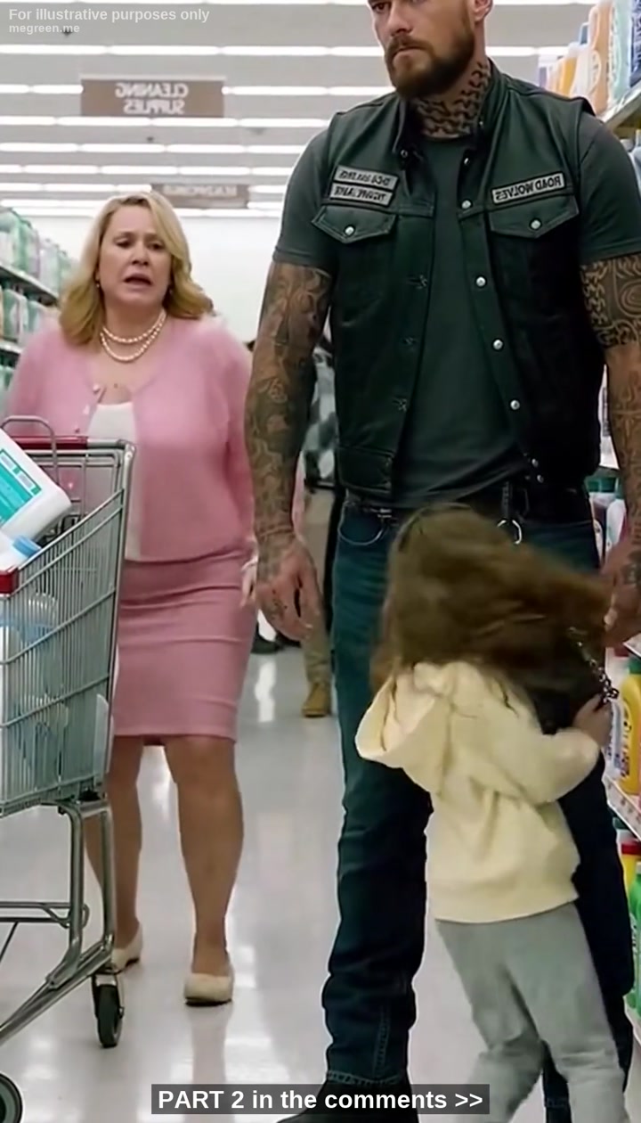 They Thought He Was Trash Because Of His Ink, But When A Mute Girl Clung To His Leather Vest In The Cleaning Aisle, The Whole Store Froze – Until He Dropped To His Knees, Signed ‘You’Re Safe,’ And She Pointed A Trembling Finger At The ‘Suburban Mom’ Loading Up On Bleach And Trash Bags, Screaming A Silent Truth That Shattered The Neighborhood’S Fake Peace: ‘She Stole Me Yesterday