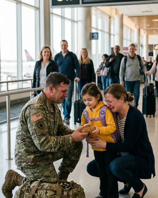 The Little Girl Ran Across The Airport Screaming “daddy!” – But When She Got Close, She Stopped. What The Soldier Whispered Next Made Her Mother Collapse.